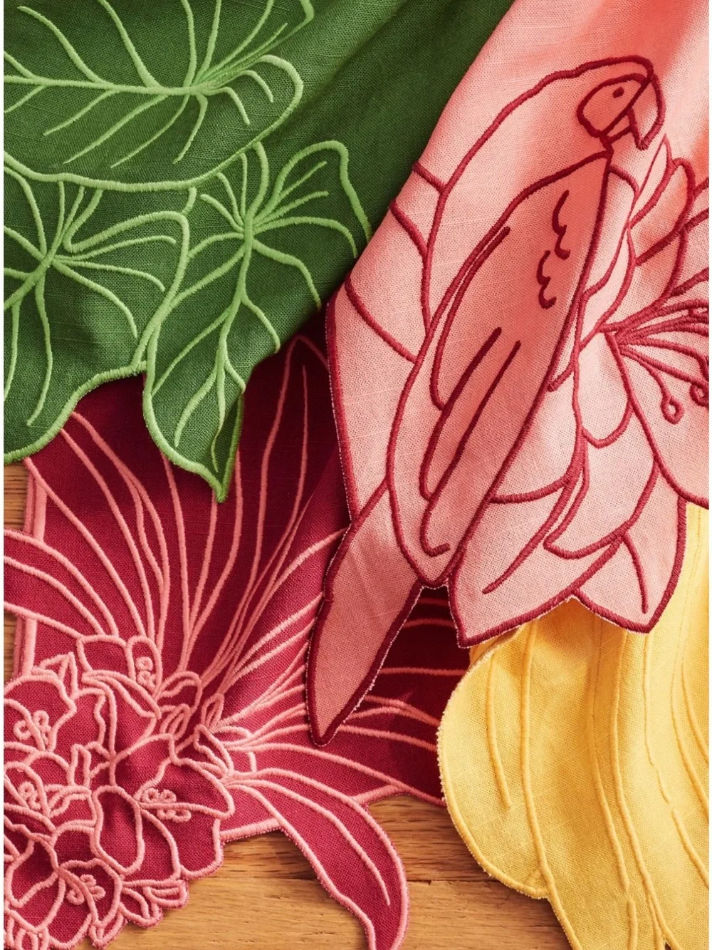 FARM Rio Tropical Bird Embroidered Napkin- set of 2 | Pink Parrot | NWT